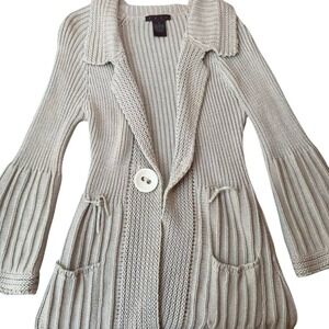 Shae‎ Anthropologie Cardigan Women S Beige Longline Ribbed Lagenlook Pockets